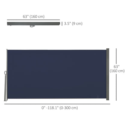 118" x 63" Outdoor Folding Privacy Screen Retractable Side Awning Patio with Resistance to UV Rays and Wind Dark Blue at Gallery Canada
