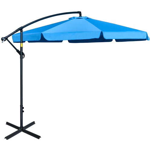 11FT Offset Hanging Patio Umbrella Cantilever Umbrella with Easy Tilt Adjustment, Cross Base and 8 Ribs for Backyard, Poolside, Lawn and Garden, Blue