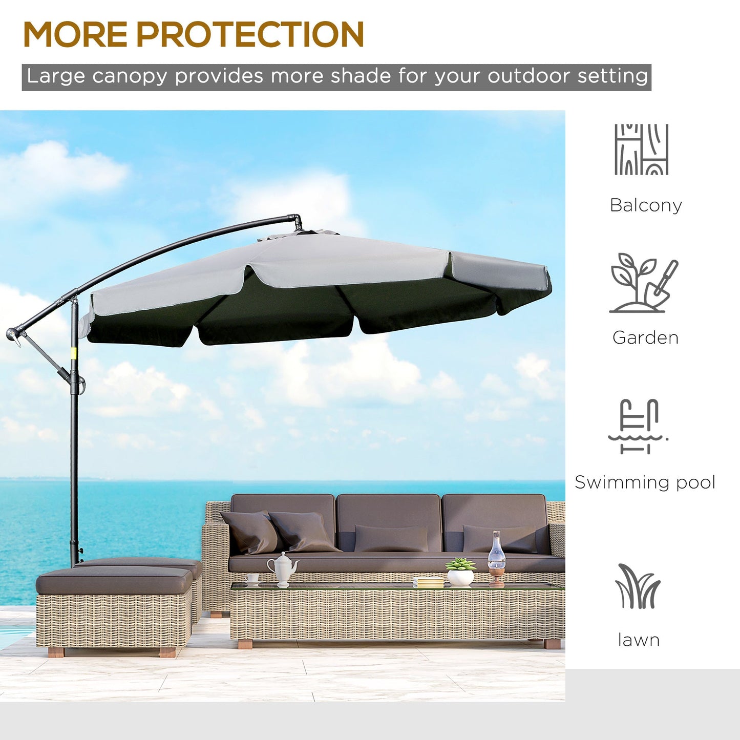 11FT Offset Hanging Patio Umbrella Cantilever Umbrella with Easy Tilt Adjustment, Cross Base and 8 Ribs for Backyard, Poolside, Lawn and Garden, Dark Grey at Gallery Canada