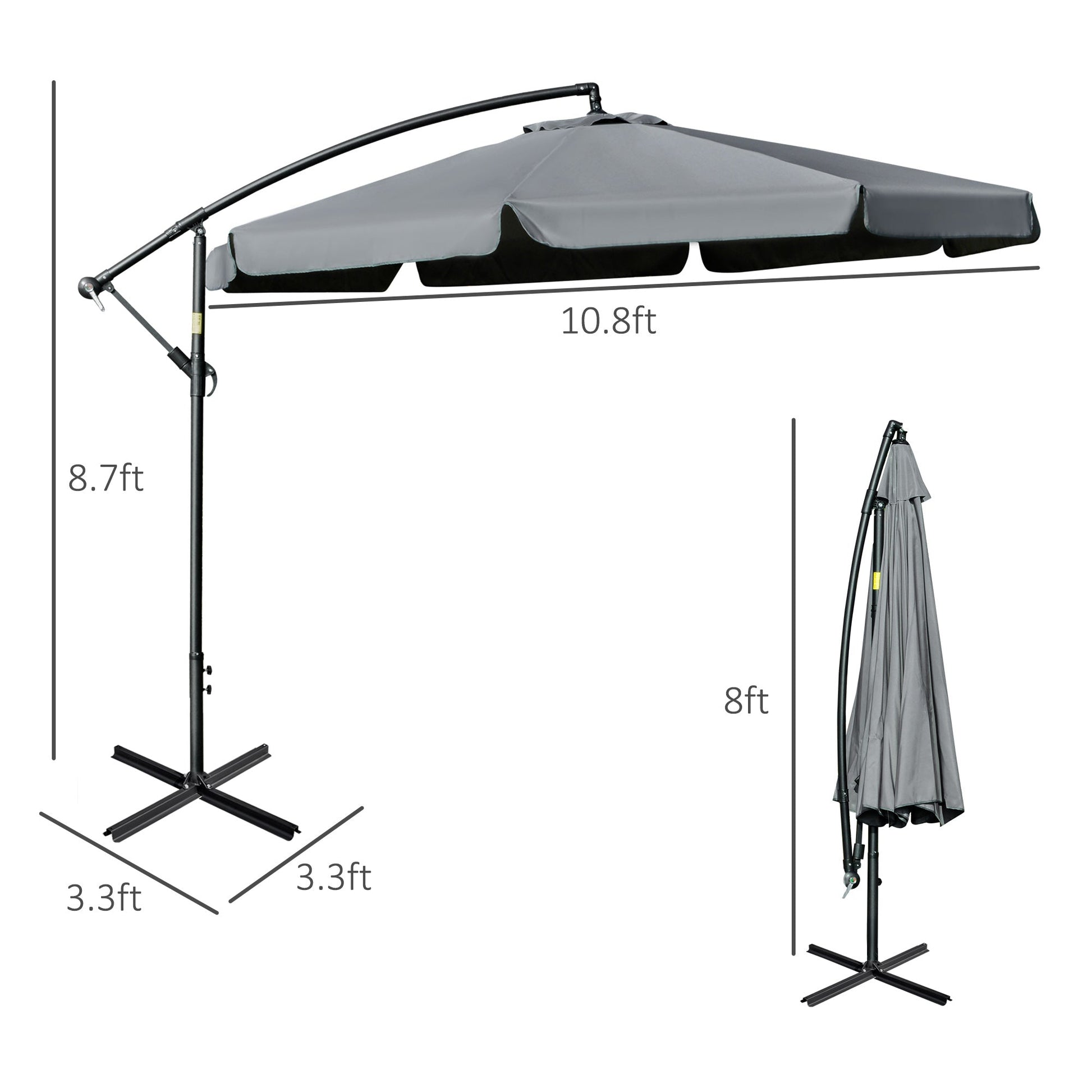 11FT Offset Hanging Patio Umbrella Cantilever Umbrella with Easy Tilt Adjustment, Cross Base and 8 Ribs for Backyard, Poolside, Lawn and Garden, Dark Grey at Gallery Canada