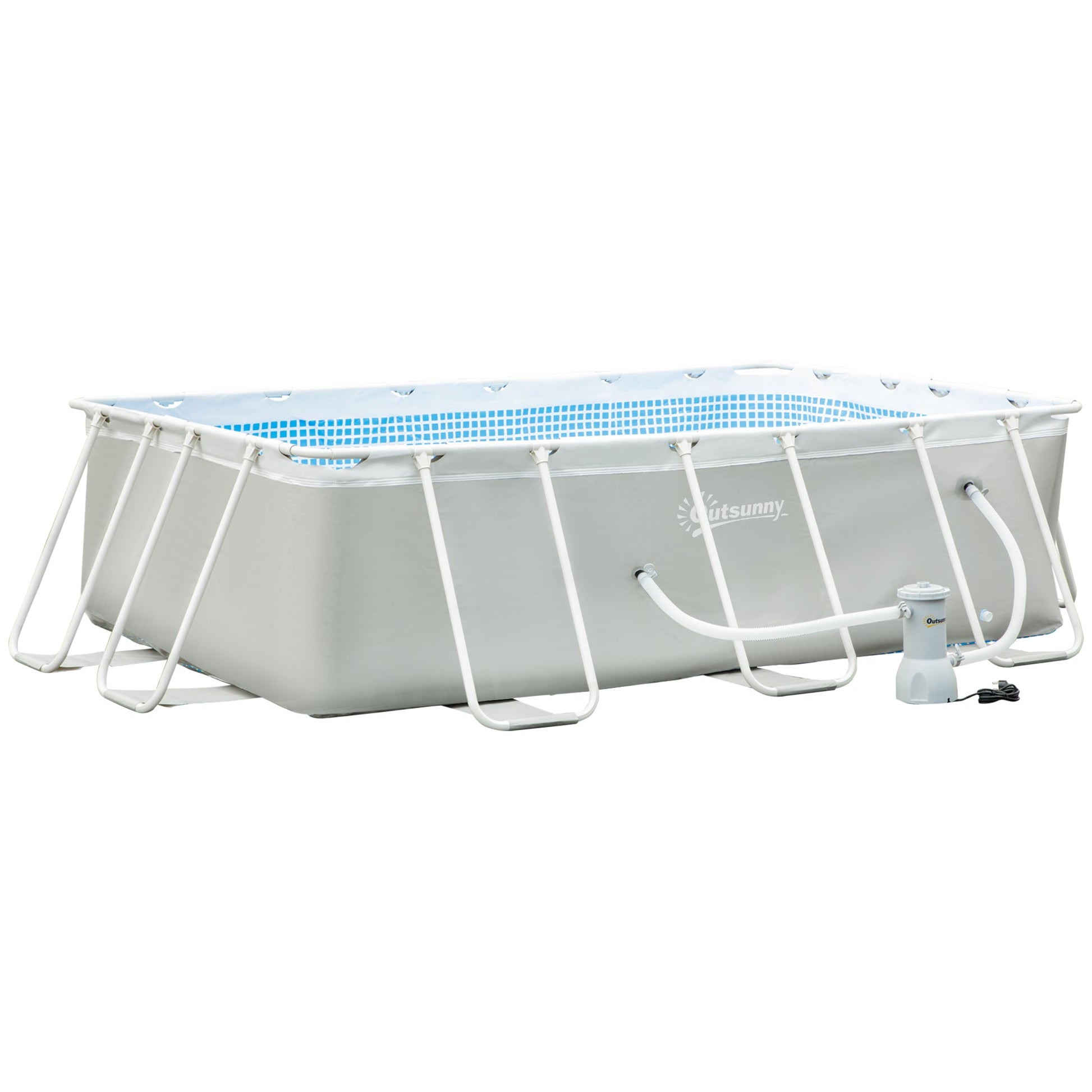 11ft x 7ft x 32in Steel Frame Pool with Nano Filter Pump, Outdoor Rectangular Frame Above Ground Swimming Pool, Light Grey at Gallery Canada