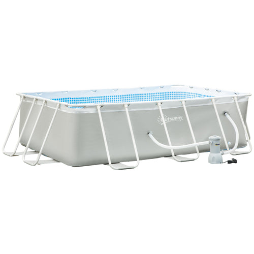 11ft x 7ft x 32in Steel Frame Pool with Nano Filter Pump, Outdoor Rectangular Frame Above Ground Swimming Pool, Light Grey
