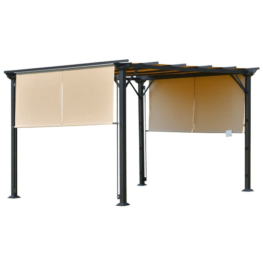 12' x 10' Outdoor Patio Gazebo Pergola with Retractable Canopy Roof, Steel Frame with Stakes, Unique Design, Beige - Gallery Canada