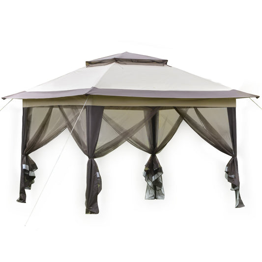 12' x 12' Foldable Pop-up Party Tent Instant Canopy Sun Shade Gazebo Shelter Steel Frame Oxford w/ Roller Bag, Khaki, Brown at Gallery Canada