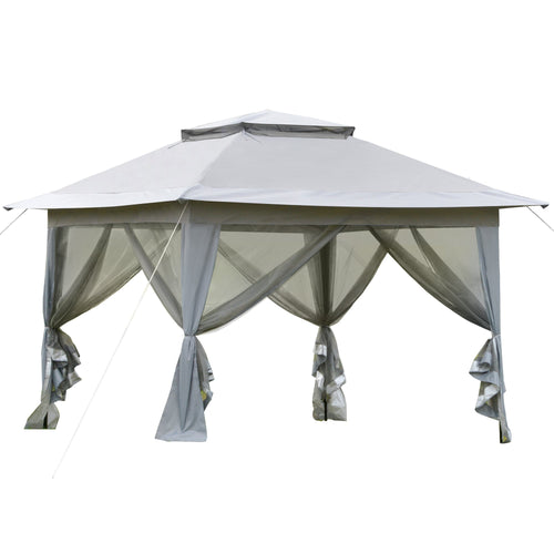 12' x 12' Foldable Pop-up Party Tent Instant Canopy Sun Shade Gazebo Shelter Steel Frame Oxford w/ Roller Bag, Light Grey
