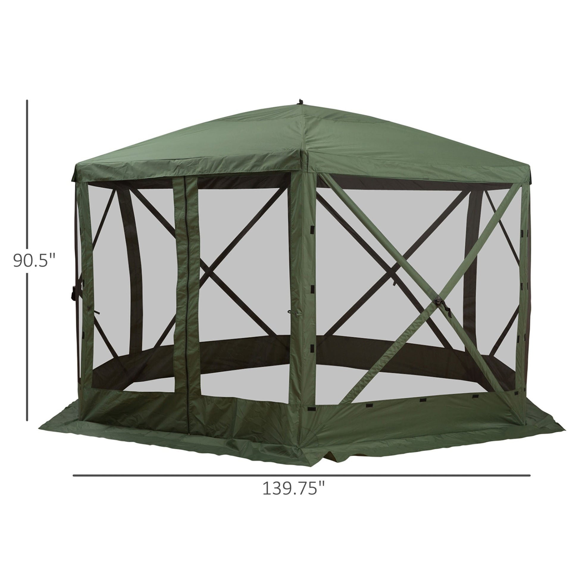12' x 12' Hexagon Automatic Pop Up Screen Tents Camping Shelter Picnic Canopy Outdoor Sun Shade with Mesh Sidewalls and Carry Bag, Green at Gallery Canada