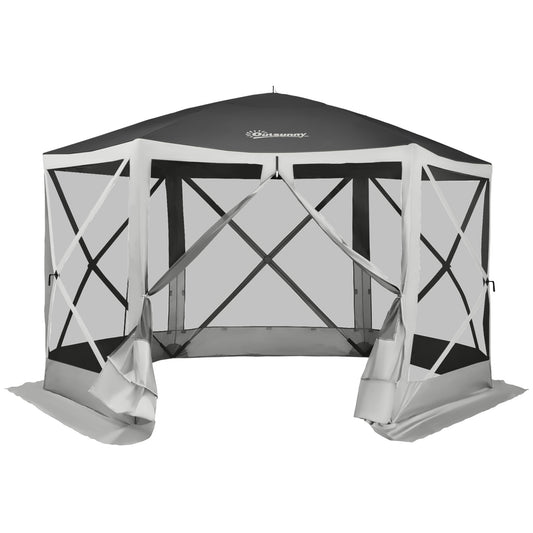 12' x 12' Hexagon Automatic Pop Up Screen Tents Camping Shelter Picnic Canopy with Mesh Sidewalls and Carry Bag, Grey - Gallery Canada