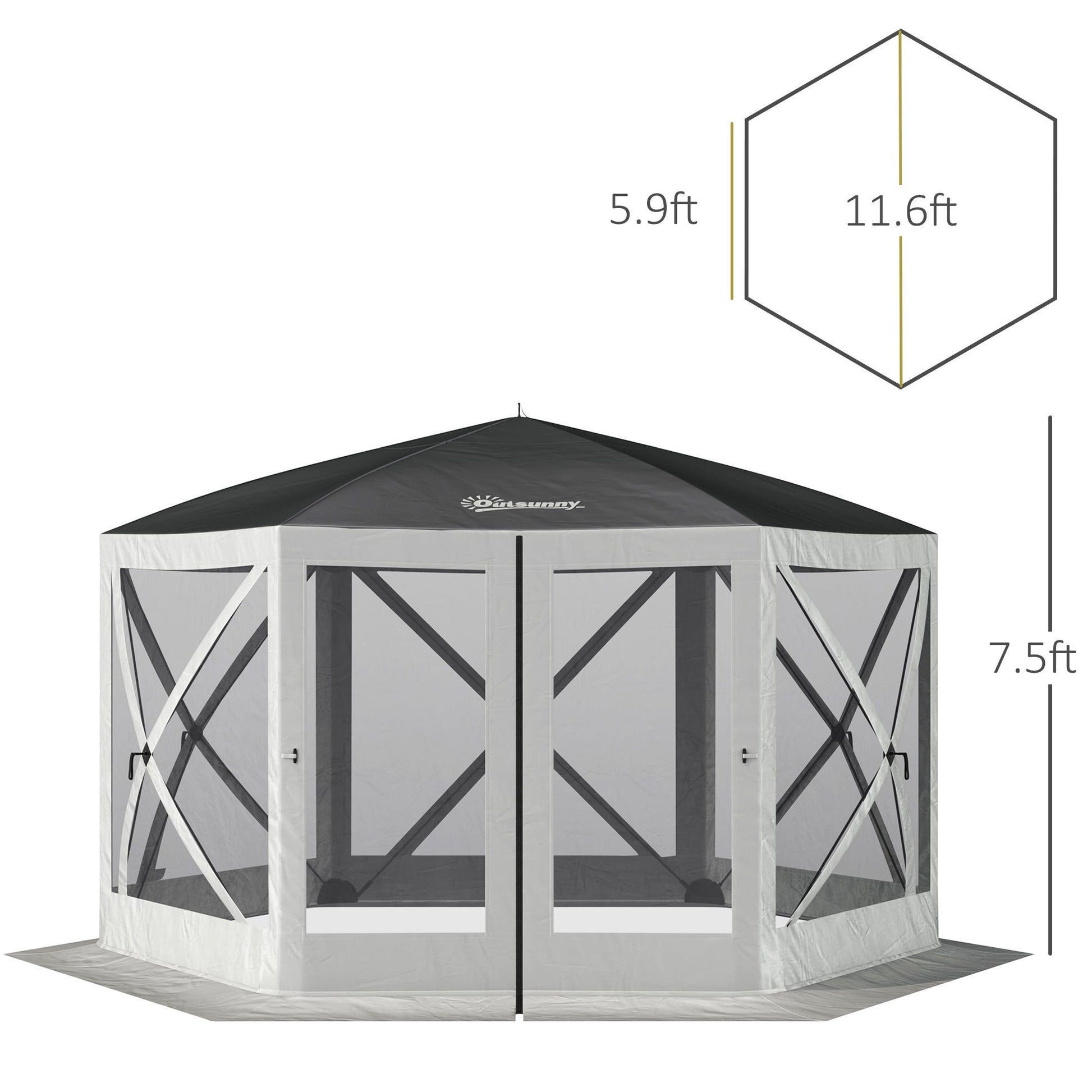 12' x 12' Hexagon Automatic Pop Up Screen Tents Camping Shelter Picnic Canopy with Mesh Sidewalls and Carry Bag, Grey at Gallery Canada