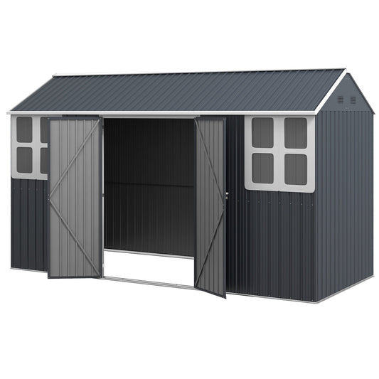 12' x 5.5' Metal Garden Storage Shed, Outdoor Tool Storage House with Lockable Door, Vents, Sloped Roof, Dark Grey - Gallery Canada