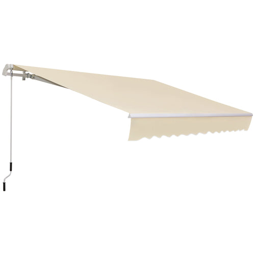 12' x 8' Retractable Patio Awning Sunshade Shelter with Manual Crank Handle UV &; Water-Resistant for Deck Balcony Cream