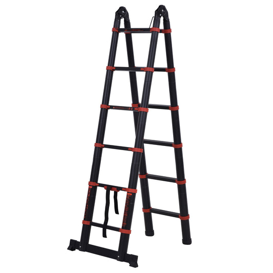 12ft Aluminium Telescopic Extension Ladder, Heavy Duty Extendable Telescoping Ladder with Locking Mechanism, Non-slip Feet 330 Pound Capacity, EN131 Standard, Black - Gallery Canada
