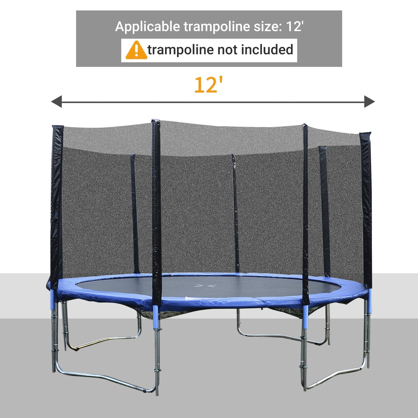 12FT Trampoline Net Enclosure Trampolining Bounce Safety Accessories w/ 8 Poles (Net Enclosure Only), Black at Gallery Canada