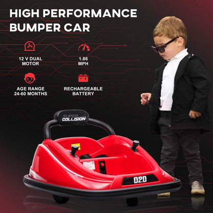12V Kids Bumper Car, 360° Rotation Electric Ride On Car, Twins Motor Battery Powered Toy, w/ Parent Remote Control, Safety Belt, Colorful LED Lights, for Boys and Girls, Red at Gallery Canada
