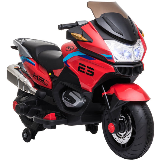 12V Kids Motorcycle with Training Wheels, Battery-Operated Motorbike for Kids with Lights, Music, up to 3.7 Mph, Red at Gallery Canada