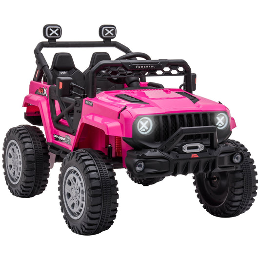 12V Kids Ride-on Truck with Remote Control, Battery-Operated Kids Car with Led Lights, Electric Ride on Toy with Spring Suspension, Music, Horn, 3 Speeds, Pink at Gallery Canada