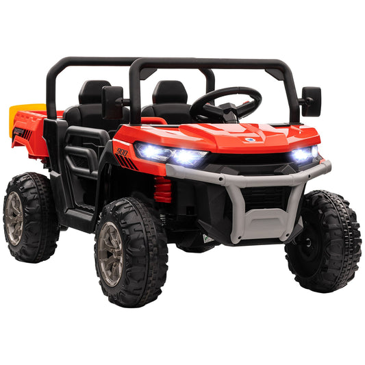 12V Ride on Car with Electric Bucket, Two-Seater Battery-Powered Cars for Kids with Shovel, Remote Control, Spring Suspension, Horn, Music, Red - Gallery Canada