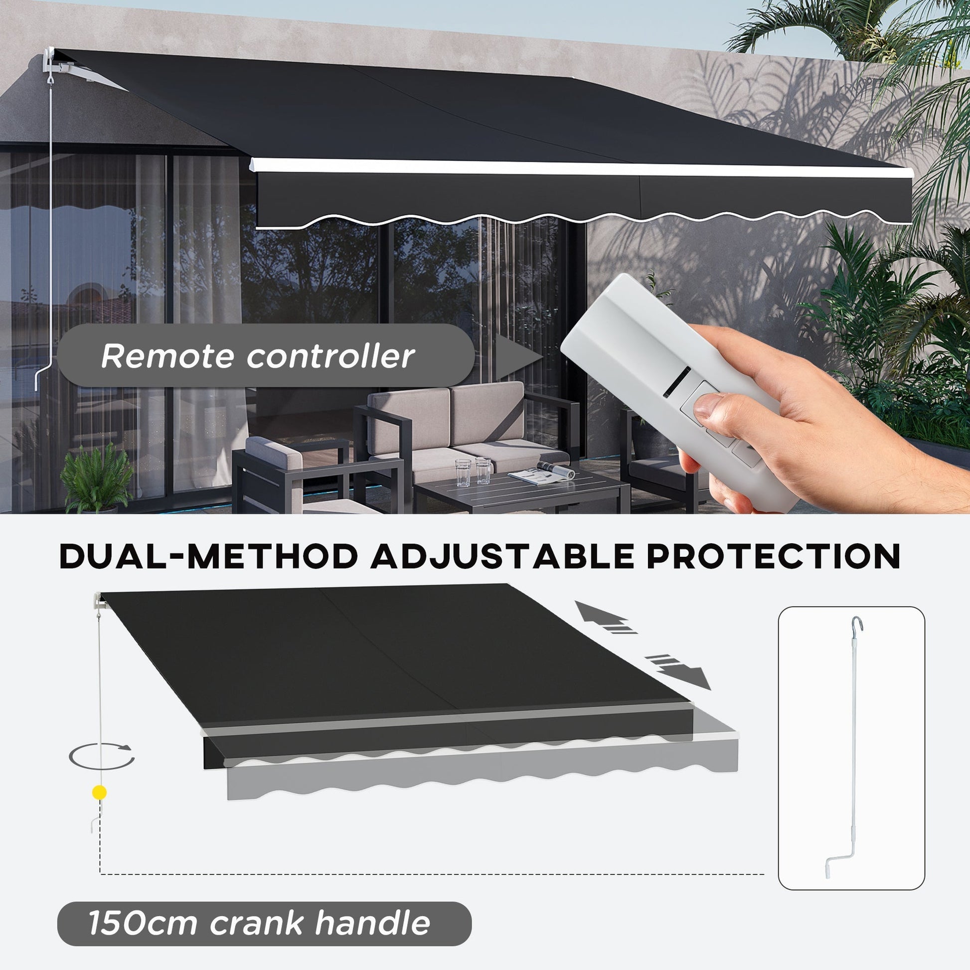 12'x10' Electric Retractable Awning, UV Protection Sun Shade Shelter w/ Remote Controller for Deck Balcony Yard, Black at Gallery Canada