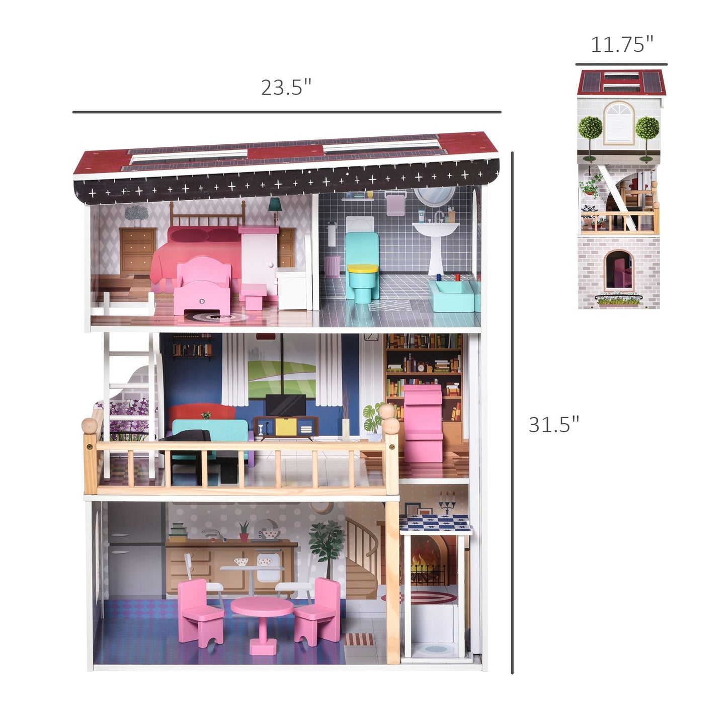 13 PCS Kids 3-Story Dollhouse, Dreamhouse Villa, for Toddler, Little Girls, Multi-level House, with Elevator, Furniture Accessories Kit, for 3-6 Years Old, Pink at Gallery Canada