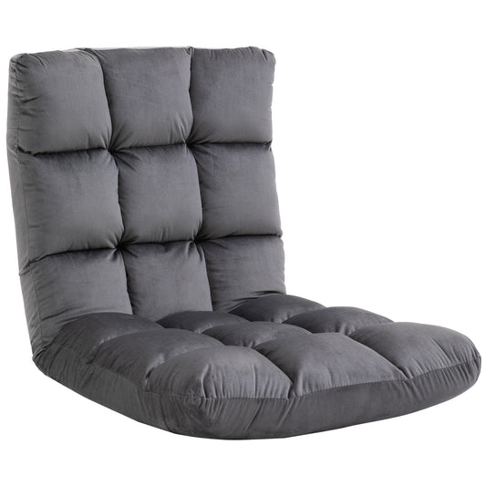13-Position Floor Folding Gaming Lazy Floor Sofa Chair Lounge Adjustable Sleeper Bed Couch Recliner, Dark Grey - Gallery Canada