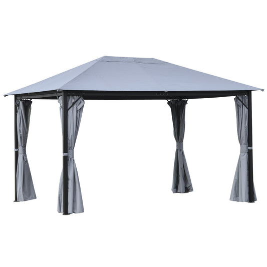 13' x 10' Gazebo Canopy Party Tent Shelter with Steel Frame, Curtains, Netting Sidewalls, Light Grey - Gallery Canada