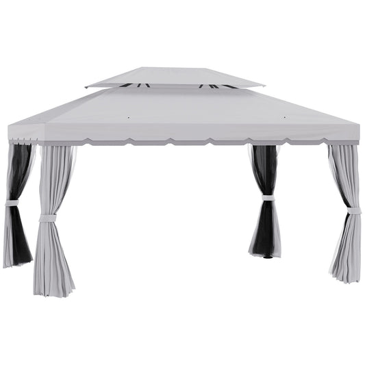 13' x 10' Outdoor Patio Gazebo Canopy with 2-Tier Polyester Roof Vented Mesh Sidewall &; Strong Aluminum Frame Grey - Gallery Canada