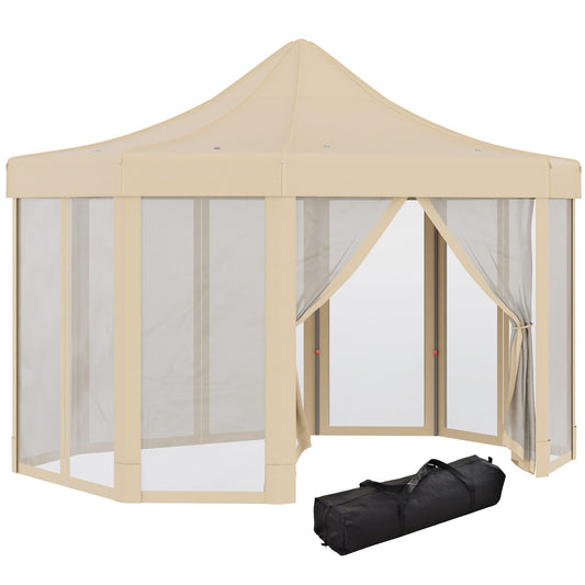 13' x 10' Pop Up Gazebo, Octagon Canopy Tent with Zippered Mesh Sidewalls, Weight Bags, Height Adjustable and Carrying Bag, Event Tent for Patio Garden Backyard, Beige at Gallery Canada