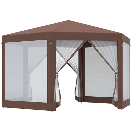 13' x 11' Hexagonal Party Tent, Canopy Tent with Nettings, Zipped Doors for Garden, Patio, Outdoor, Brown at Gallery Canada