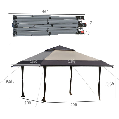 13' x 13' Outdoor Pop-Up Party Tent Canopy with Top Vent, 3-Level Adjustable Height, and Roller Bag, Khaki at Gallery Canada
