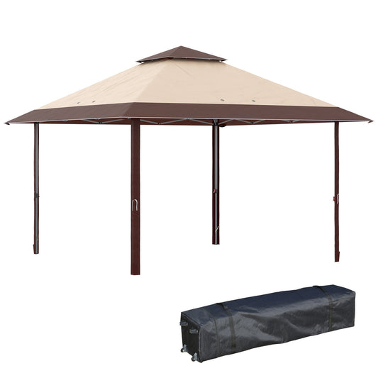 13' x 13' Pop Up Party Tent Outdoor Canopy with Top Vent, 3-Level Adjustable Height, and Roller Bag, Khaki - Gallery Canada