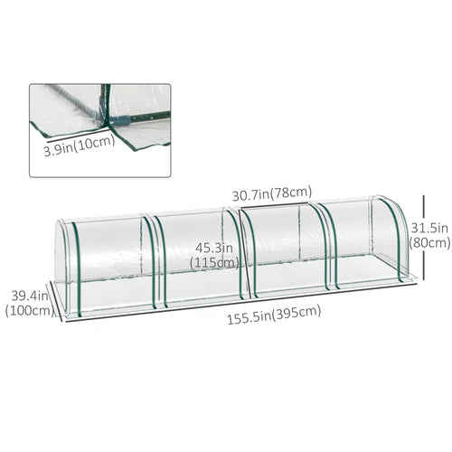 13' x 3' x 2.5' Portable Mini Tunnel Greenhouse with 4 Zipped Doors, Easy Assembly, Clear