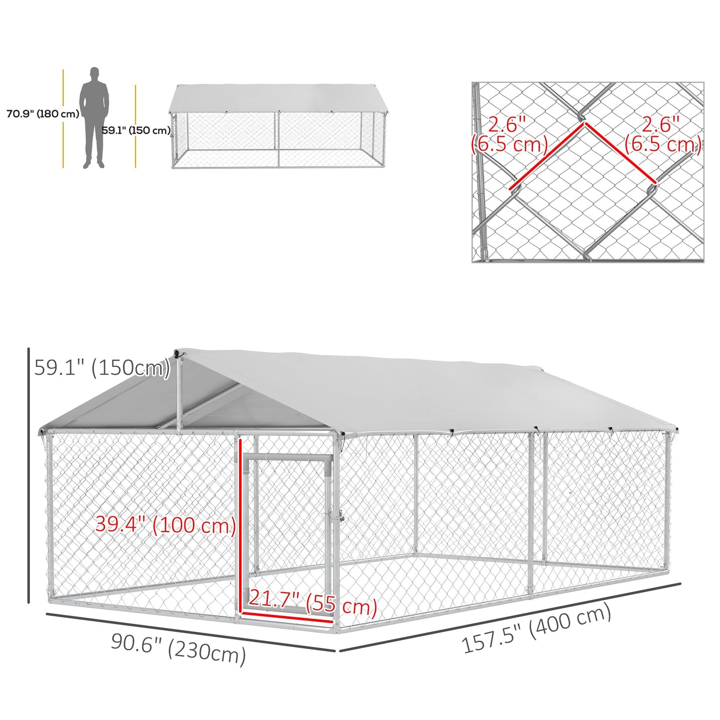 13.1' x 7.5' x 4.9' Outdoor Dog Kennel Dog Run with Waterproof, UV Resistant Cover for Medium Large Sized Dogs, Silver at Gallery Canada