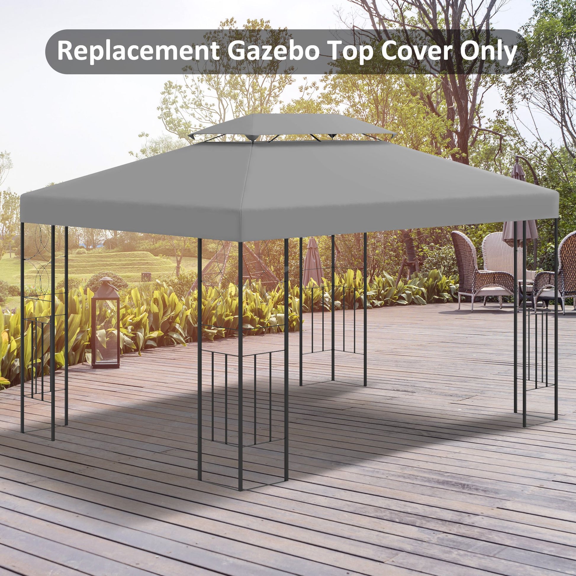 13.1' x 9.8' Gazebo Replacement Canopy 2 Tier Top UV Cover Pavilion Garden Patio Outdoor, Light Grey (TOP ONLY) at Gallery Canada