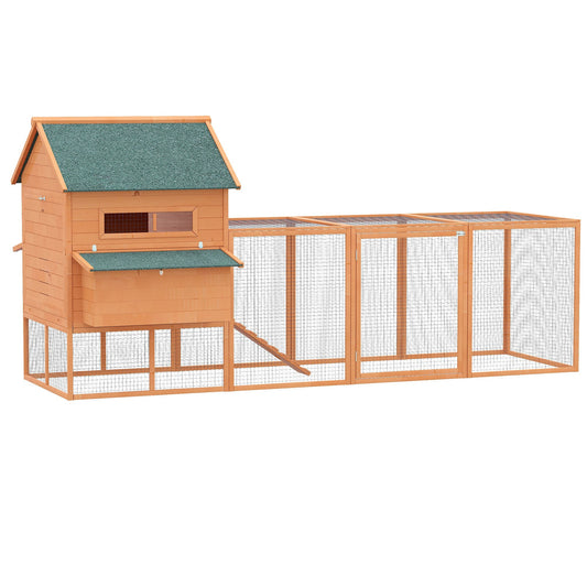 137" Chicken Coop Wooden Large Hen House Deluxe Rabbit Hutch Lockable Poultry Cage Backyard with Nesting Box and Run, Orange - Gallery Canada