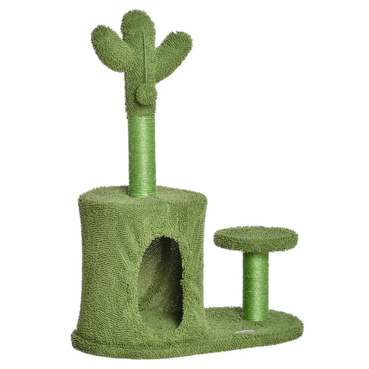 13.75" Cat Tree Tower Cactus Shape with Scratching Post Condo Perch Dangling Ball Kitten Toy Play House Activity Center - Gallery Canada