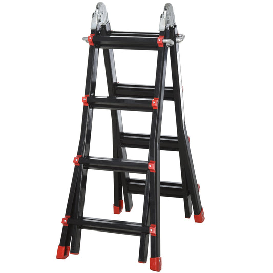 13FT Aluminum Telescoping Ladder Folding Telescopic Ladder with Adjustable Height Non-Slip Feet 330lb Capacity Black - Gallery Canada