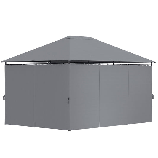 13'x 10' Soft-top Steel Patio Gazebo Canopy Party Tent with 6 Removable Curtains and Drainage Holes, Grey at Gallery Canada