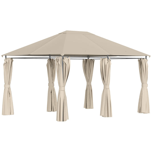 13'x 10' Soft-top Steel Patio Gazebo Canopy Party Tent with 6 Removable Curtains and Drainage Holes, Khaki at Gallery Canada