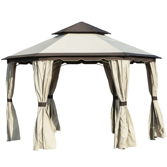 13x13ft Hexagonal Patio Gazebo, Double Roof Garden Pavilion Outdoor Marquee Canopy Wedding Party Tent Shelter with Sidewall Panels at Gallery Canada