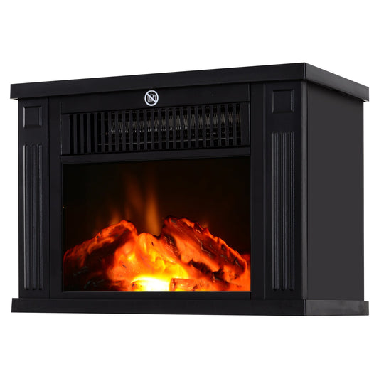 14" 1000W Mini Standing Electric Fireplace Portable Heater with Overheating, Black at Gallery Canada