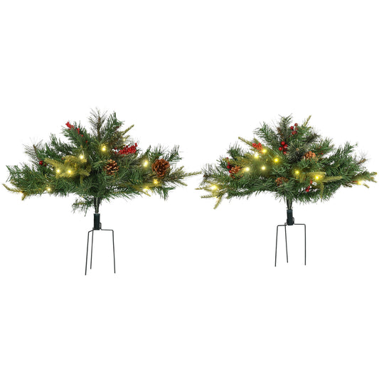 1.5 Foot/16 inch 2 Pack Prelit Artificial Christmas Tree Cordless with 69 Branches, Warm White LED lights, Red Berries, Pine Cones, for Outdoor Entryway, Green at Gallery Canada