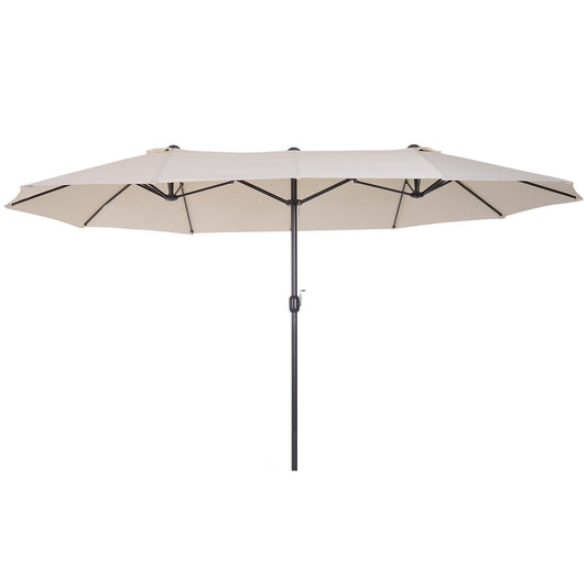 15' Outdoor Patio Umbrella with Twin Canopy Sunshade Steel Table Umbrella with Lift Crank Beige at Gallery Canada