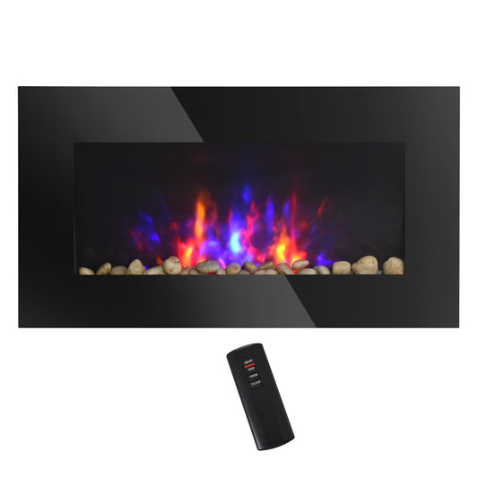 1500W Electric Fireplace Heater Wall Mounted With Remote Control LED Flame 7 Color - Gallery Canada