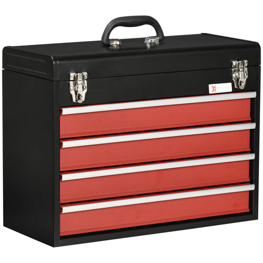 15.6" Tall Portable Metal Tool Box with Metal Latch Closure, 4 Drawer Tool Chest with Ball-bearing Slider for Garage, Household and Warehouse, Red - Gallery Canada