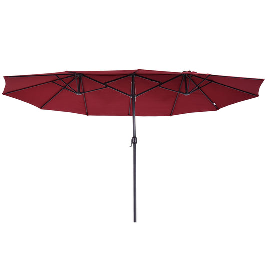 15ft Double-sided Patio Umbrella with Twin Canopy, Extra Large Outdoor Parasol with Crank for Pool, Deck, Market, Wine Red at Gallery Canada
