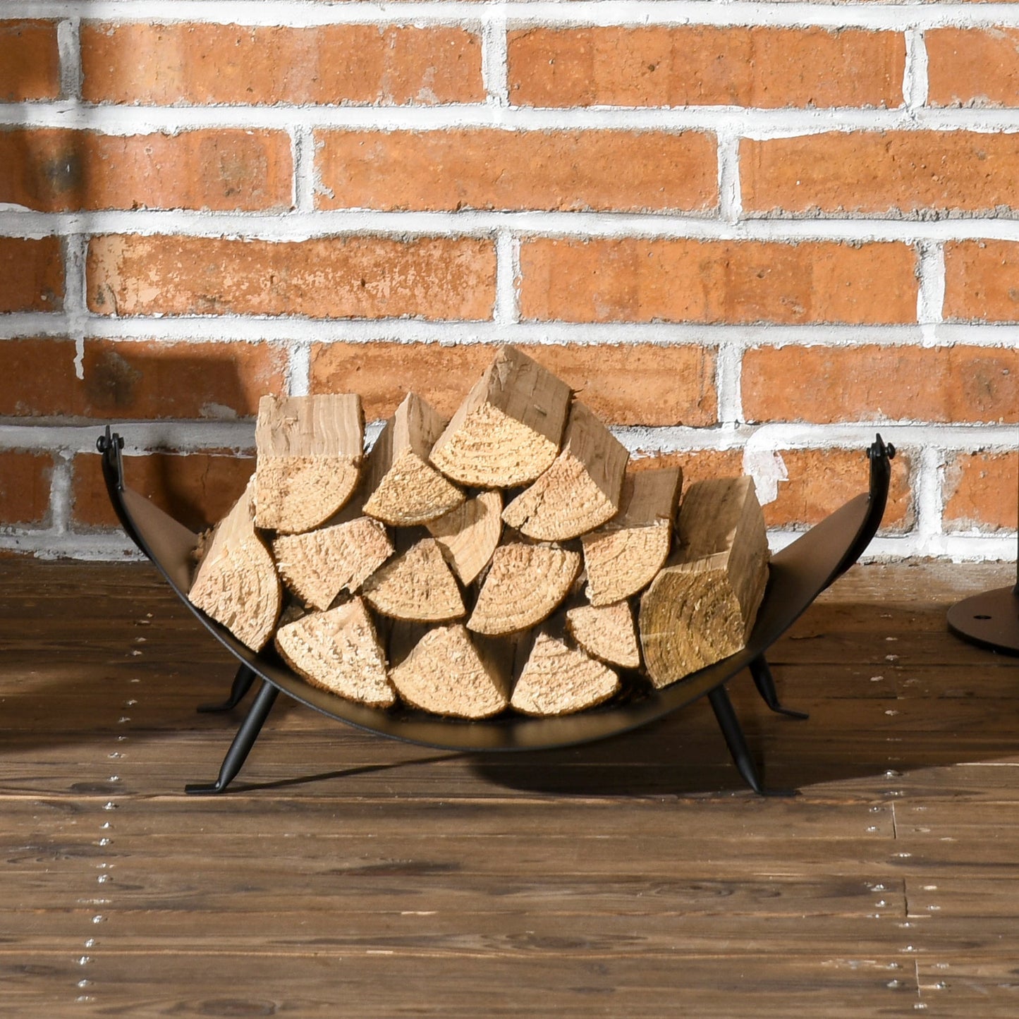 16" Firewood Log Rack Curved Fireplace Log Holder Wood Storage Basket Carrier with Handle, for Outdoor and Indoor Use, Black at Gallery Canada