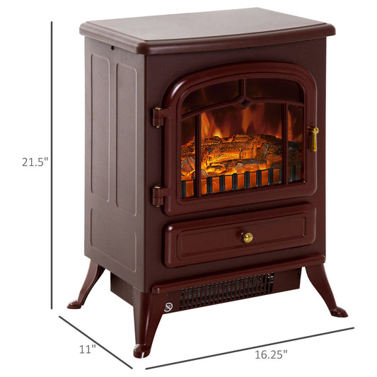 16" Free Standing Electric Fireplace Portable Adjustable Stove with Heater Wood Burning Flame 750/1500W Red Brown - Gallery Canada