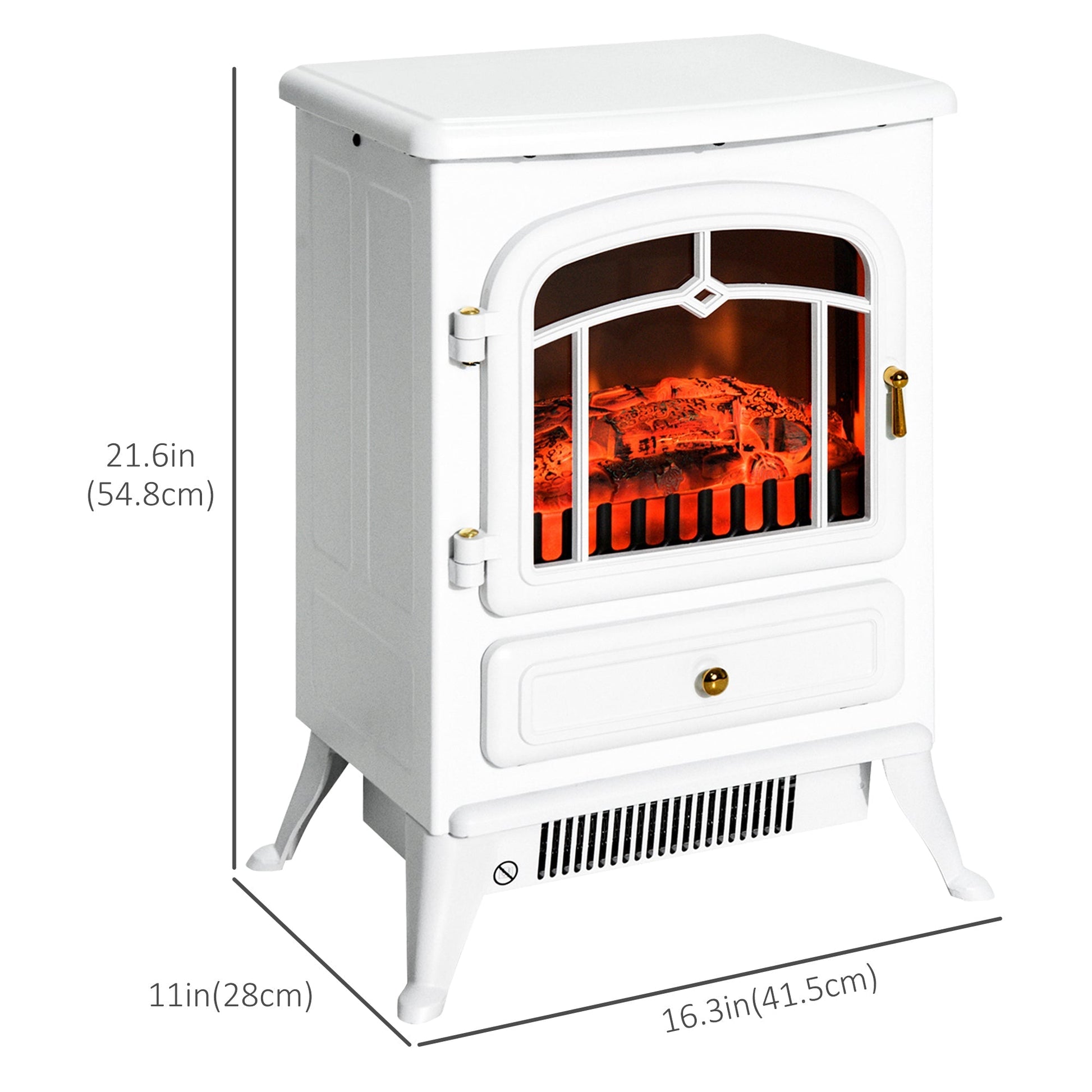 16" Free Standing Electric Fireplace Portable Adjustable Stove with Heater Wood Burning Flame 750/1500W White at Gallery Canada