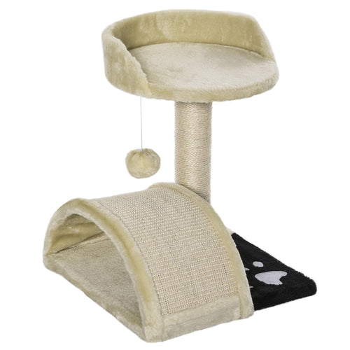 17” Cat Scratching Tree Kitty House Kitten Activity Centre Pet Bed Post Furniture with Hanging Toy (Beige)