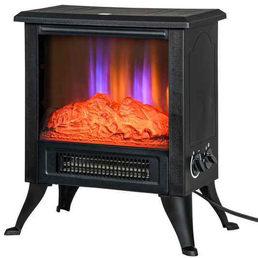 17" Electric Fireplace Stove with Two Heating Modes, Freestanding Electric Fireplace Heater with Realistic LED Flame, Adjustable Temperature, Overheat Protection, 750W/1500W, Black - Gallery Canada