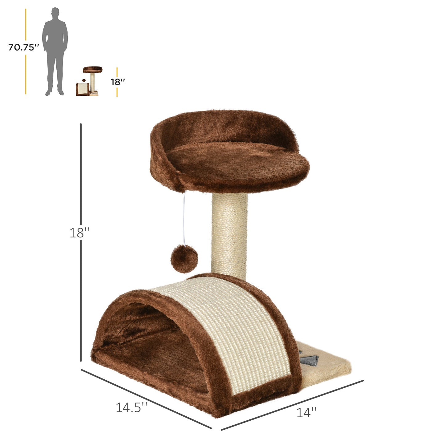 18" Cat Tree Scratching Kitty House Kitten Activity Centre Pet Bed Post Furniture with Hanging Toy (Brown) at Gallery Canada